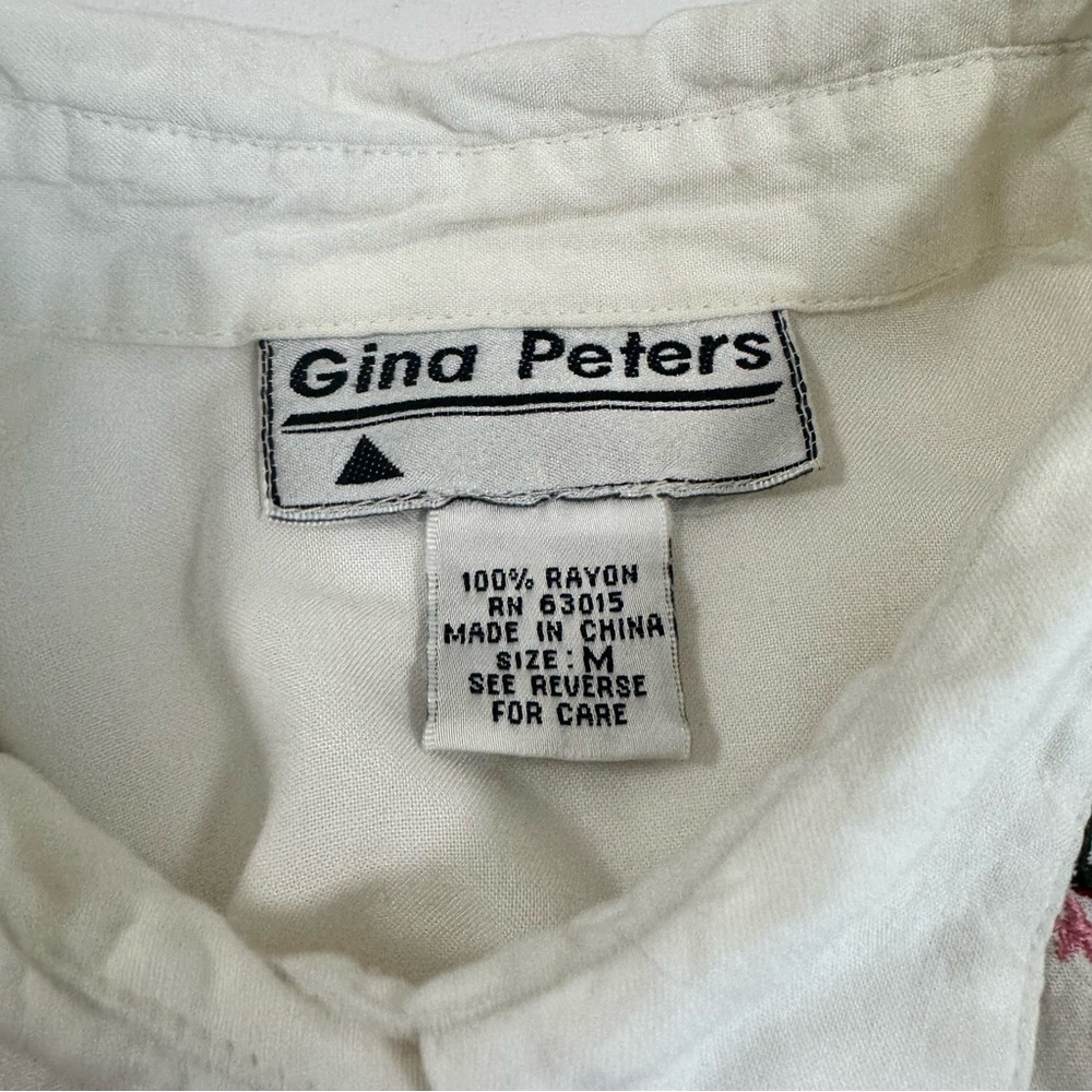 Vintage Gina Peters Medium White Blouse Embroidered Floral Boho Peasant Top - Picture 5 of 6